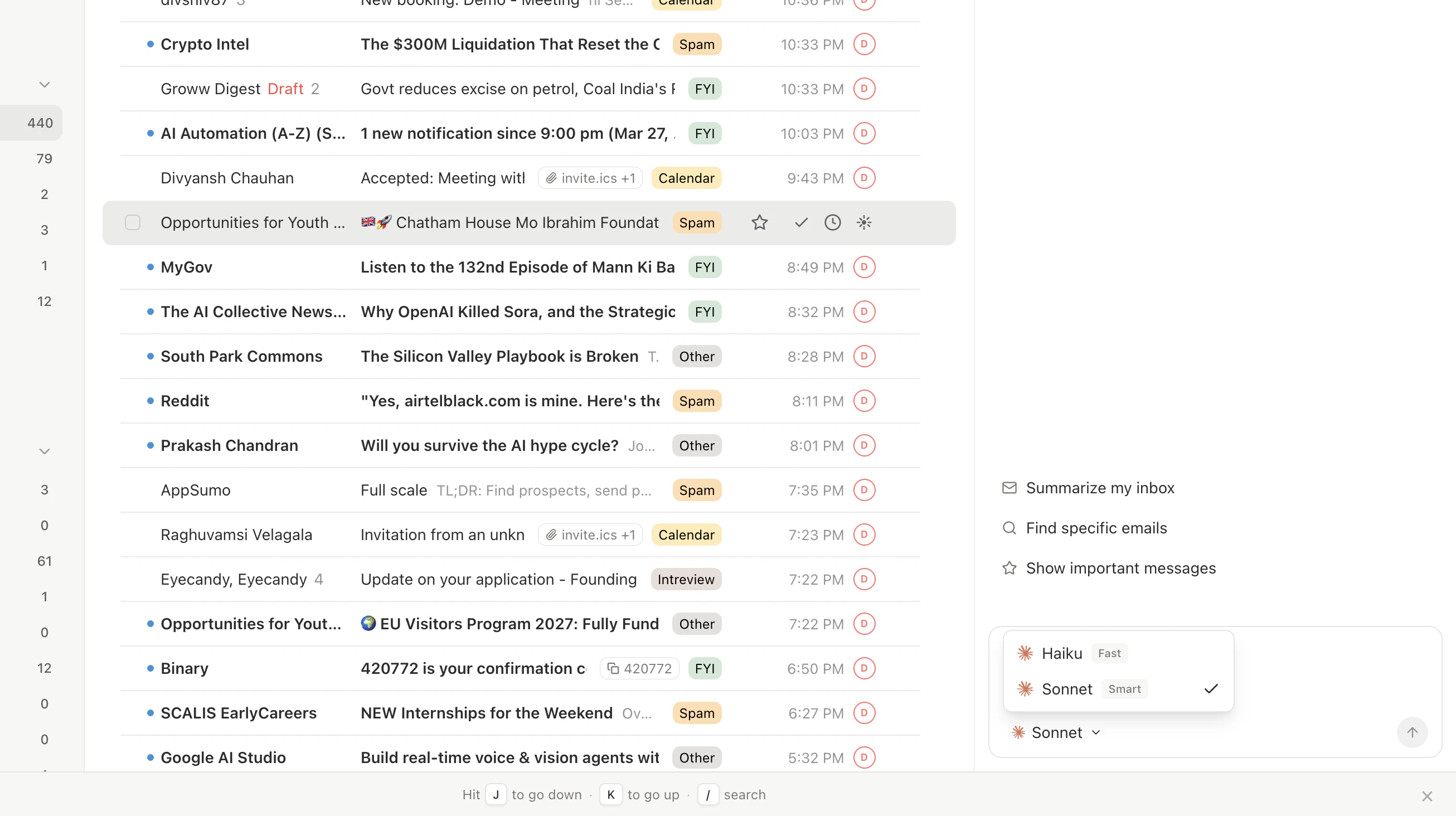 Agent sidebar open alongside the inbox