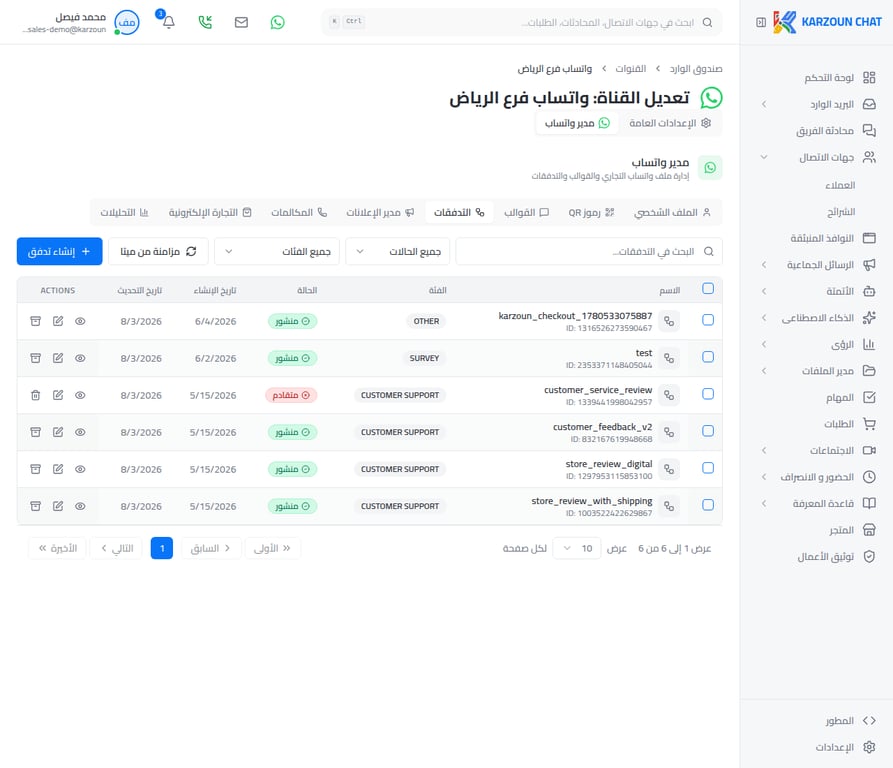قائمة التدفقات في كرزون