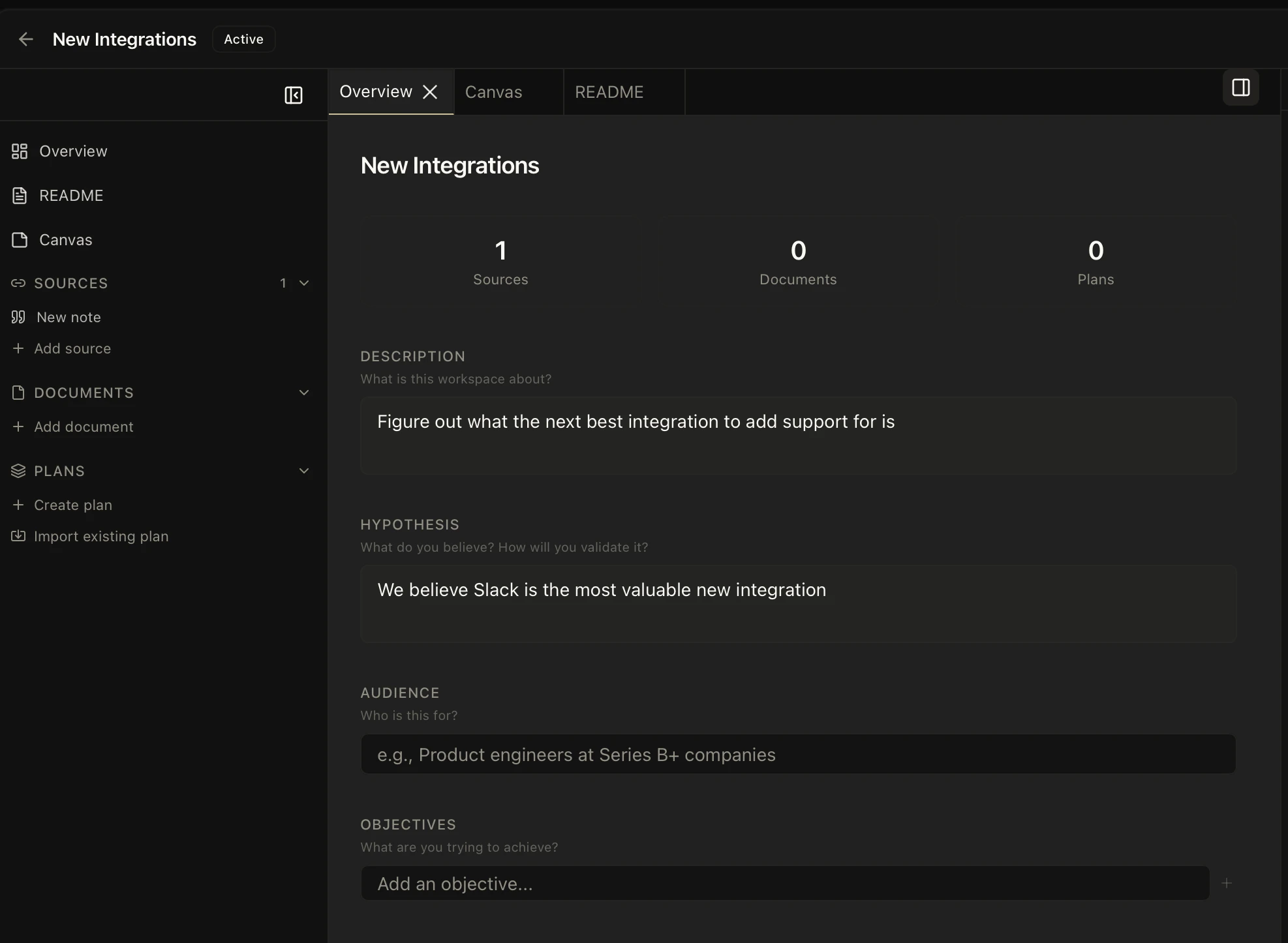 Workspace homepage