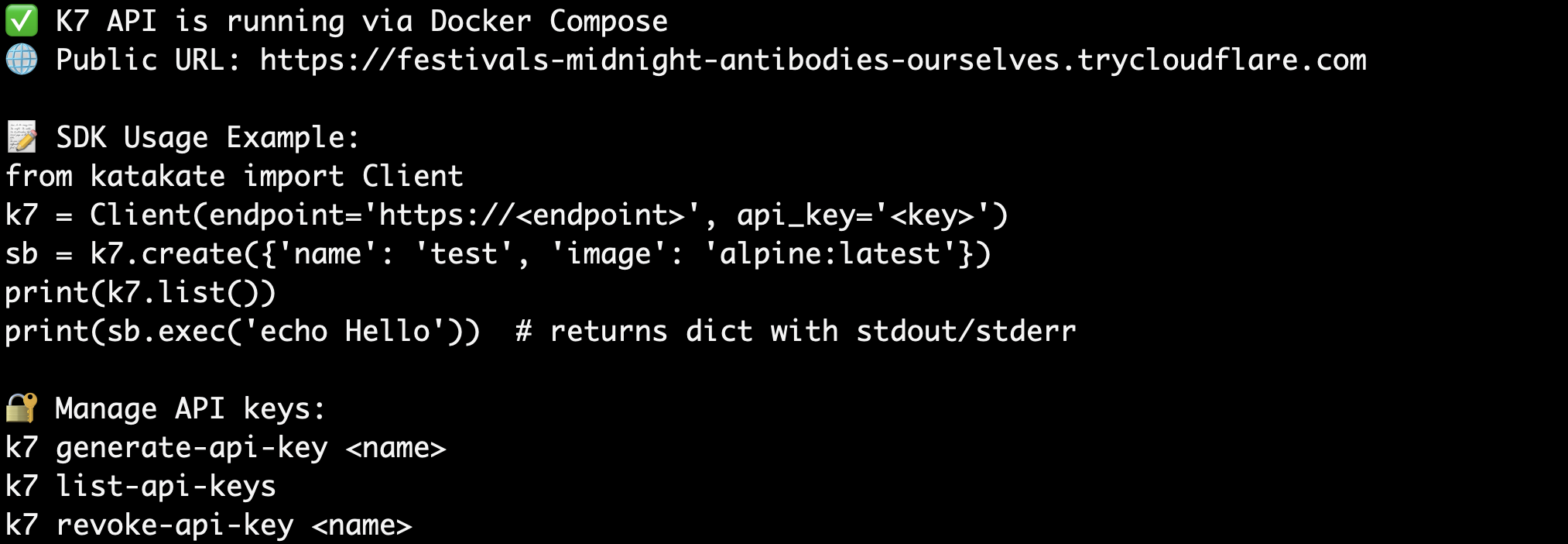Example: k7 api-status