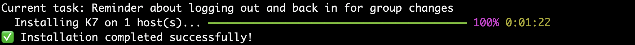 Example output: k7 install