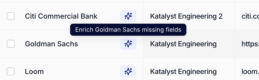 The AI sparkle icon highlighted next to an Account Name in the Accounts table.