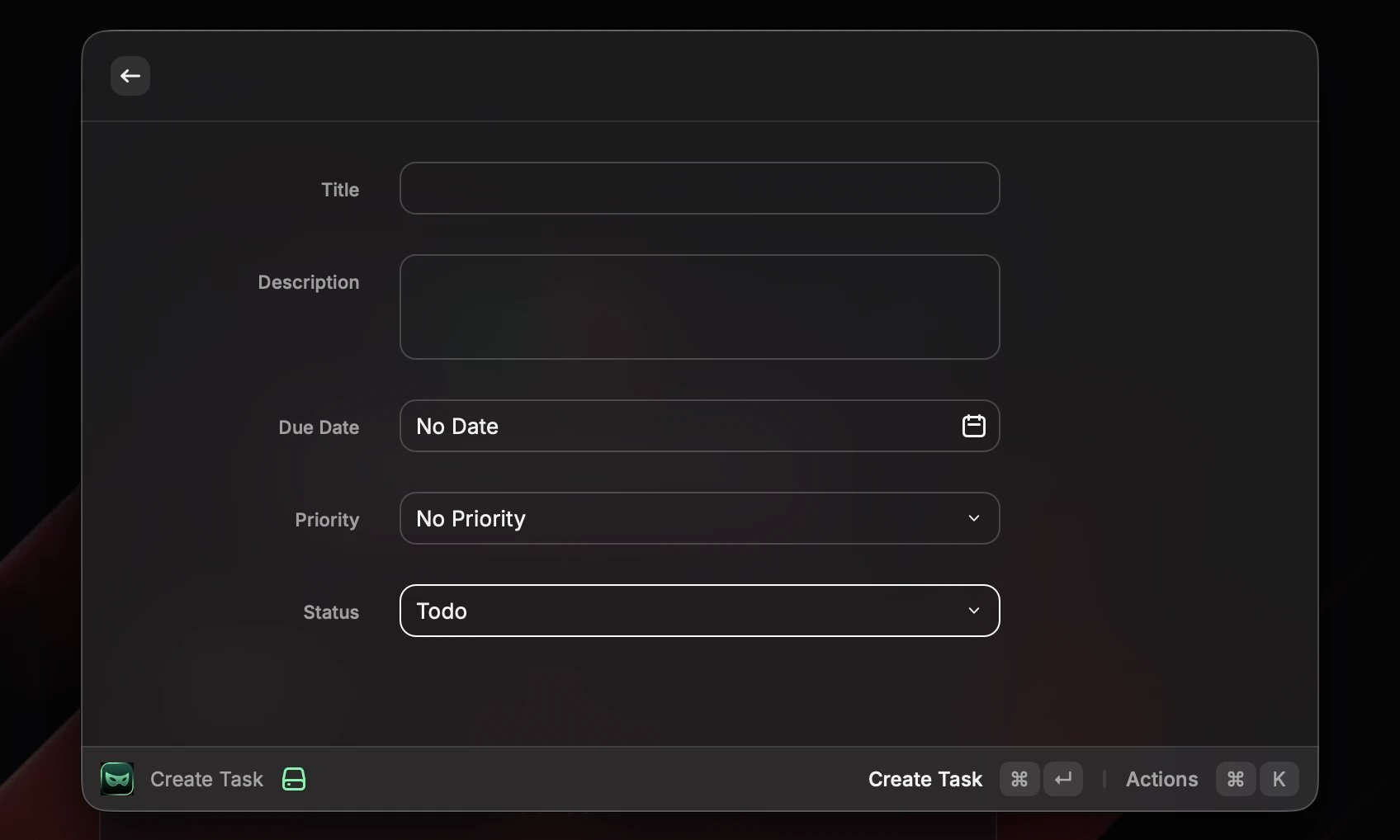 Create Task form for Kato inside Raycast