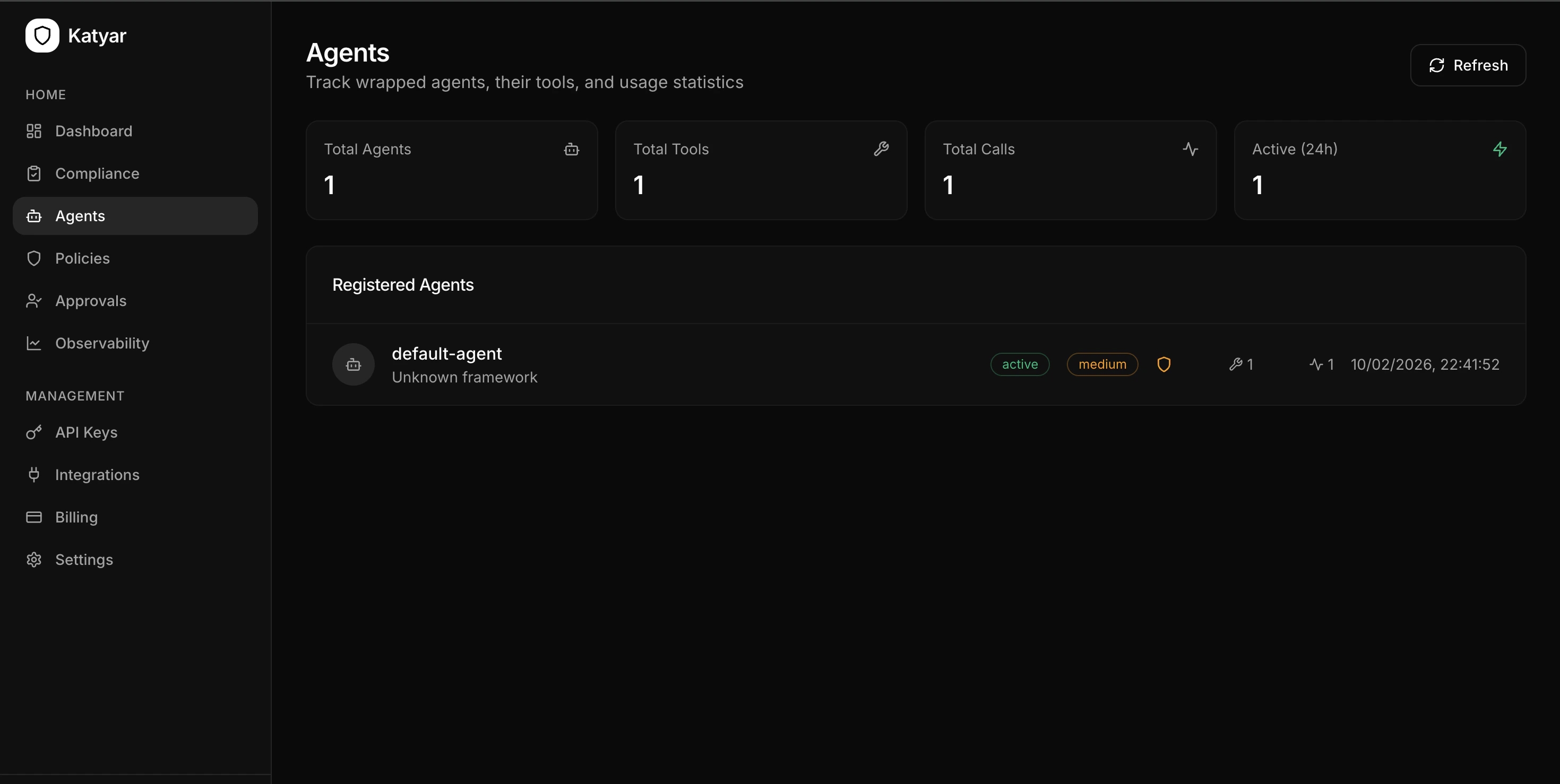 Agent registered in Katyar dashboard