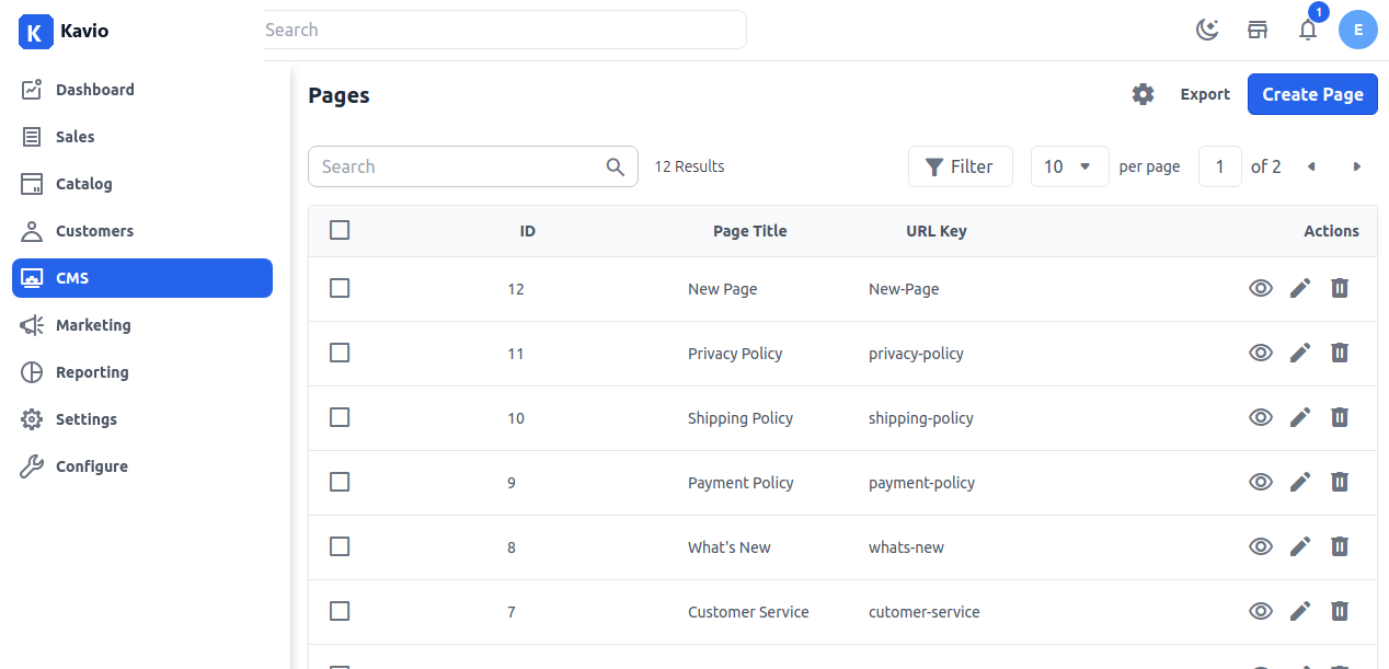 CMS Page Output