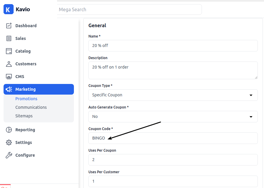 Coupon Code Example