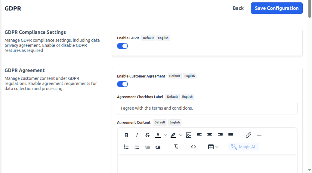 Enable GDPR Compliance Settings