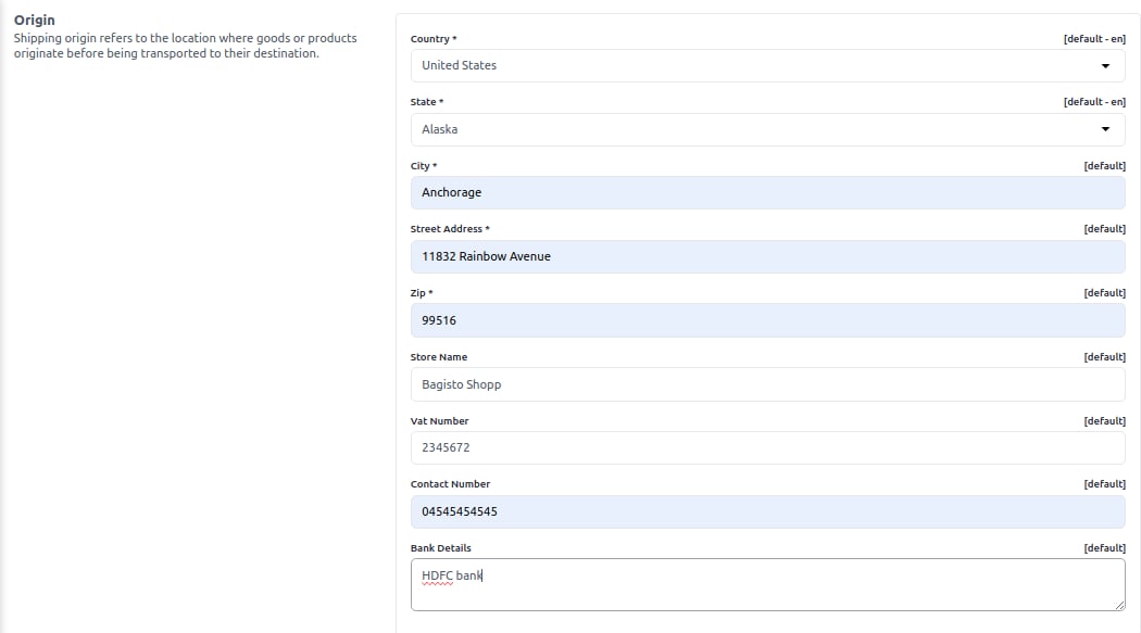 Shipping Configuration