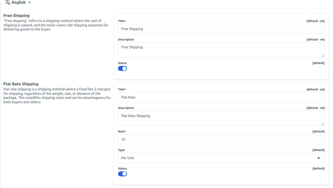 Shipping Methods Configuration