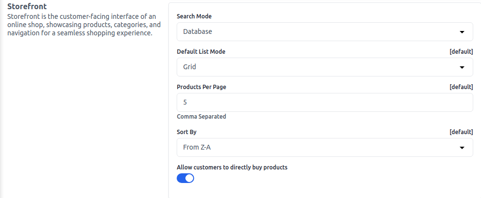 Storefront Settings