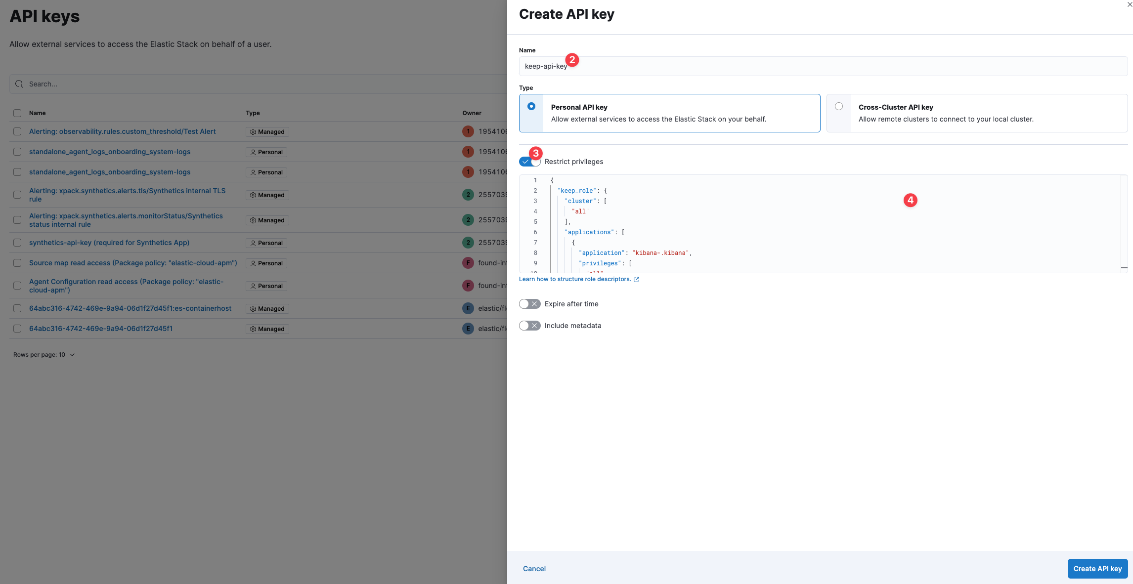 Create Kibana API Key
