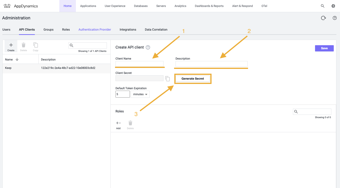 AppDynamics generate API Client Secret
