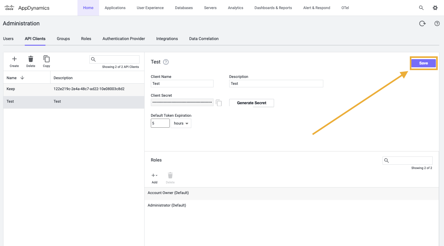 AppDynamics save API Client