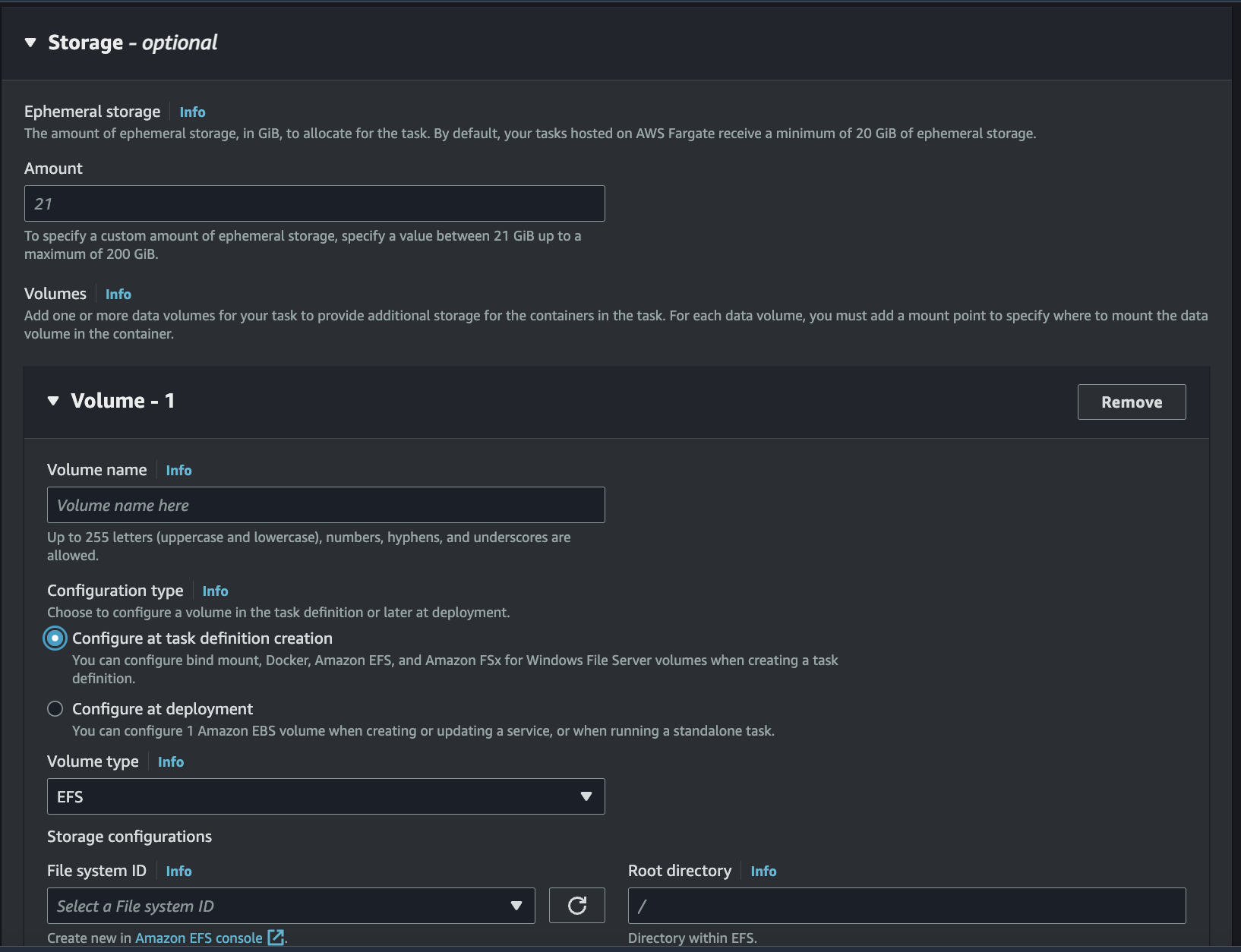 Volume Configuration
