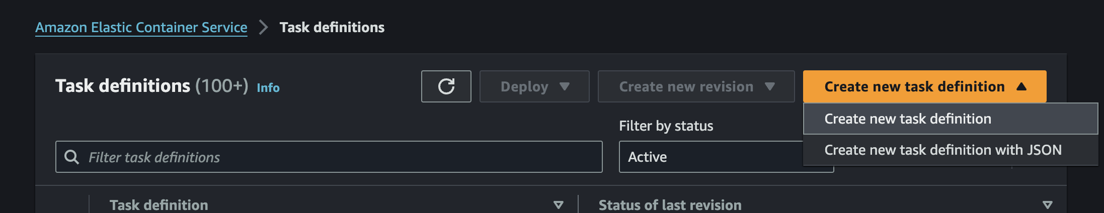 Create new task definition