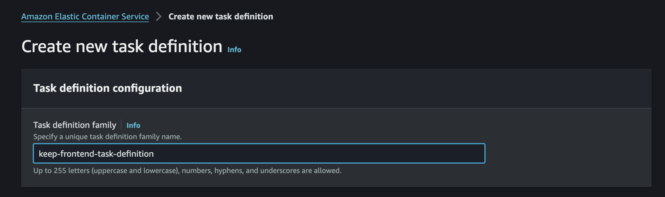 Task Definition Family