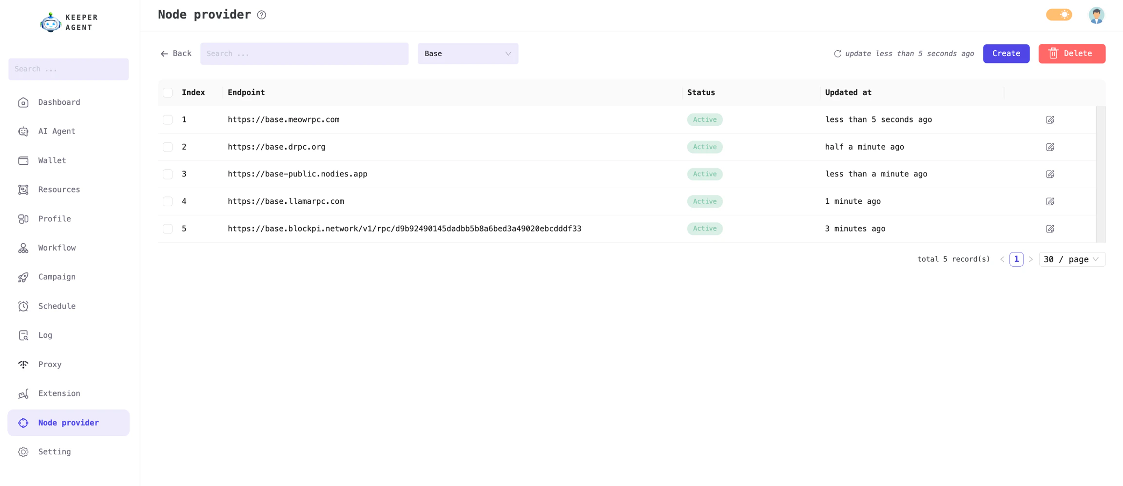 Manage node provider of blockchain