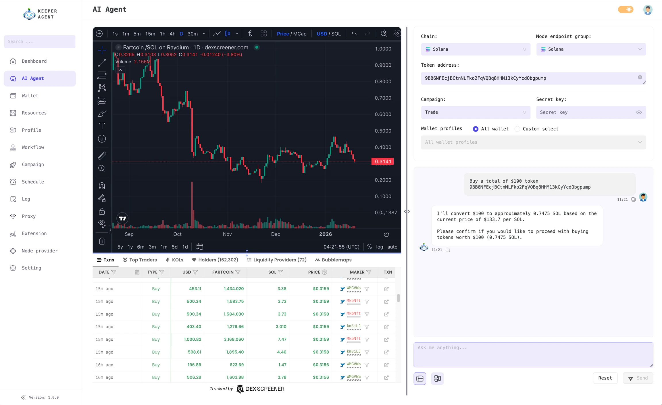 Use AI agent to manage the trades of multiple wallets