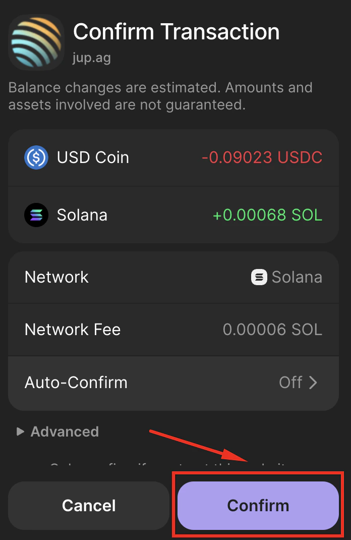 Confirm on Phantom wallet