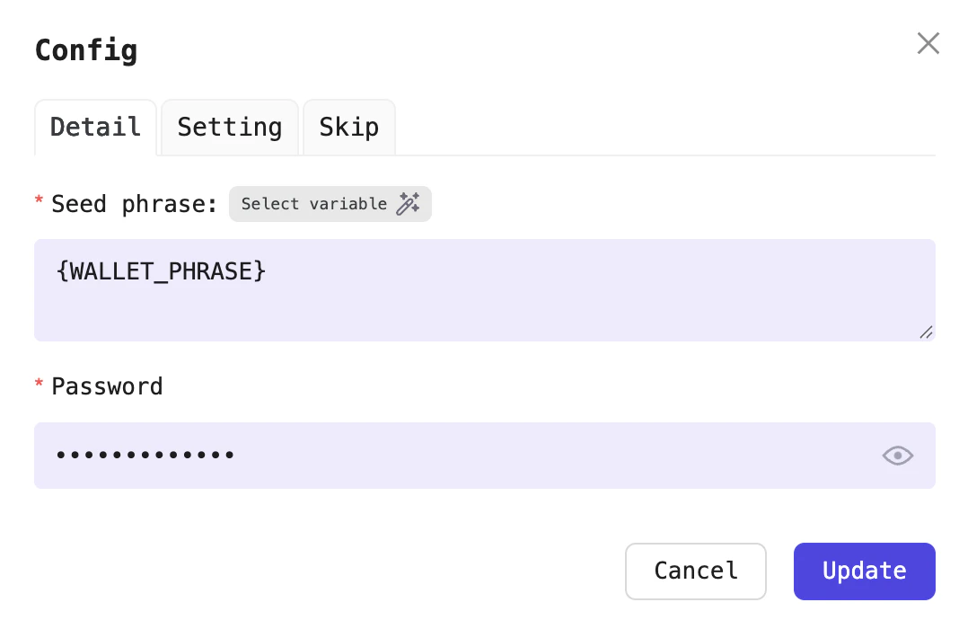Import wallet with seed phrase