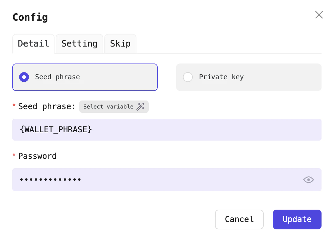 Import by seed phrase