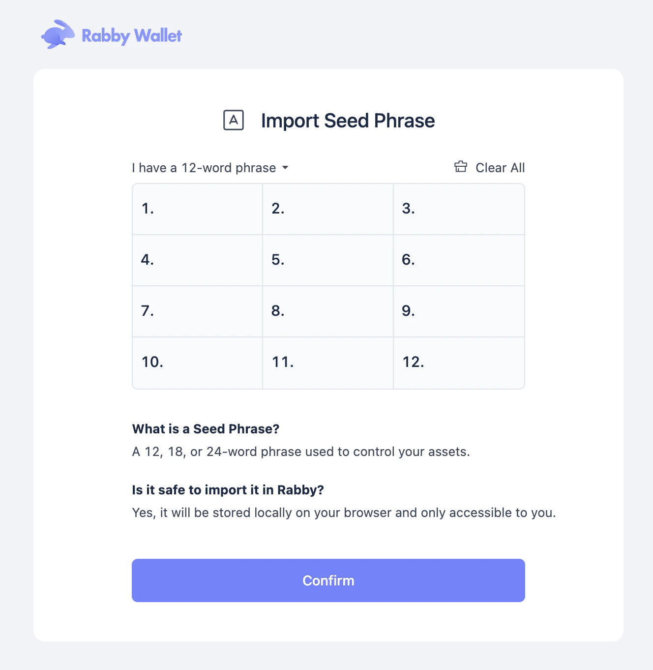 Import wallet in Rabby