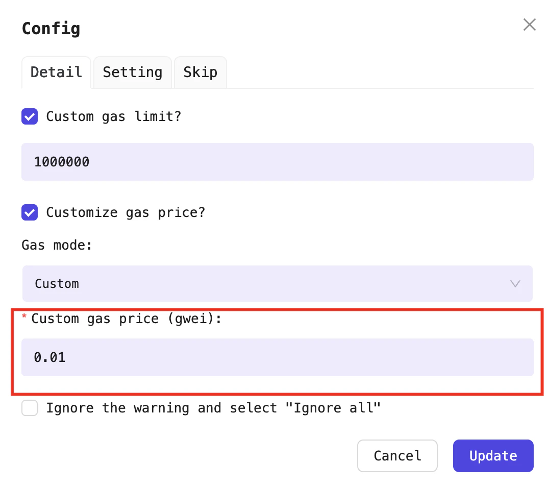 Enter the gas price in gwei