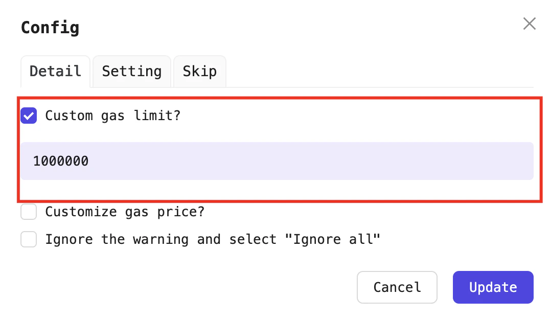 Customize Gas limit