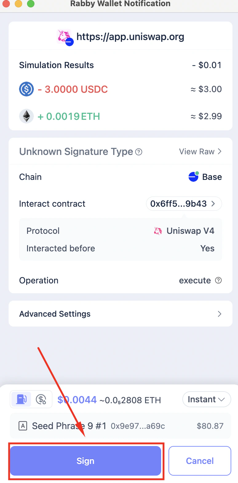 Click Sign in Rabby wallet