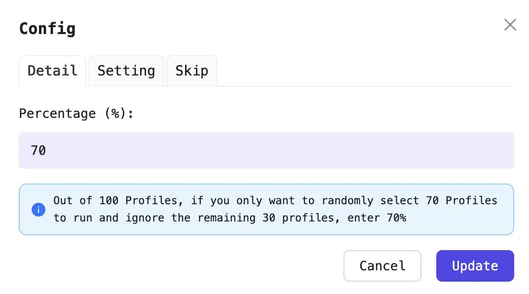 Example Random On/Off configuration