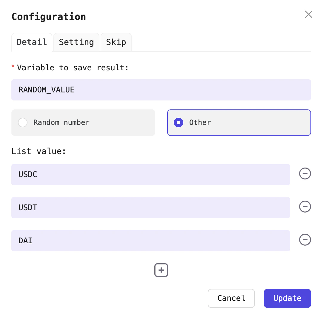 Example randomly select a token name