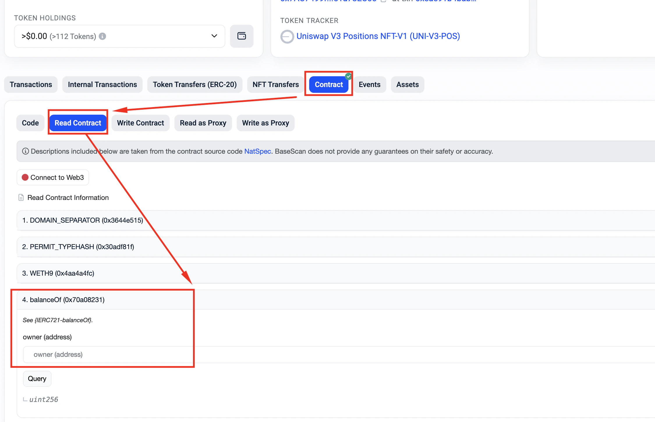For example, Read Contract on Basescan