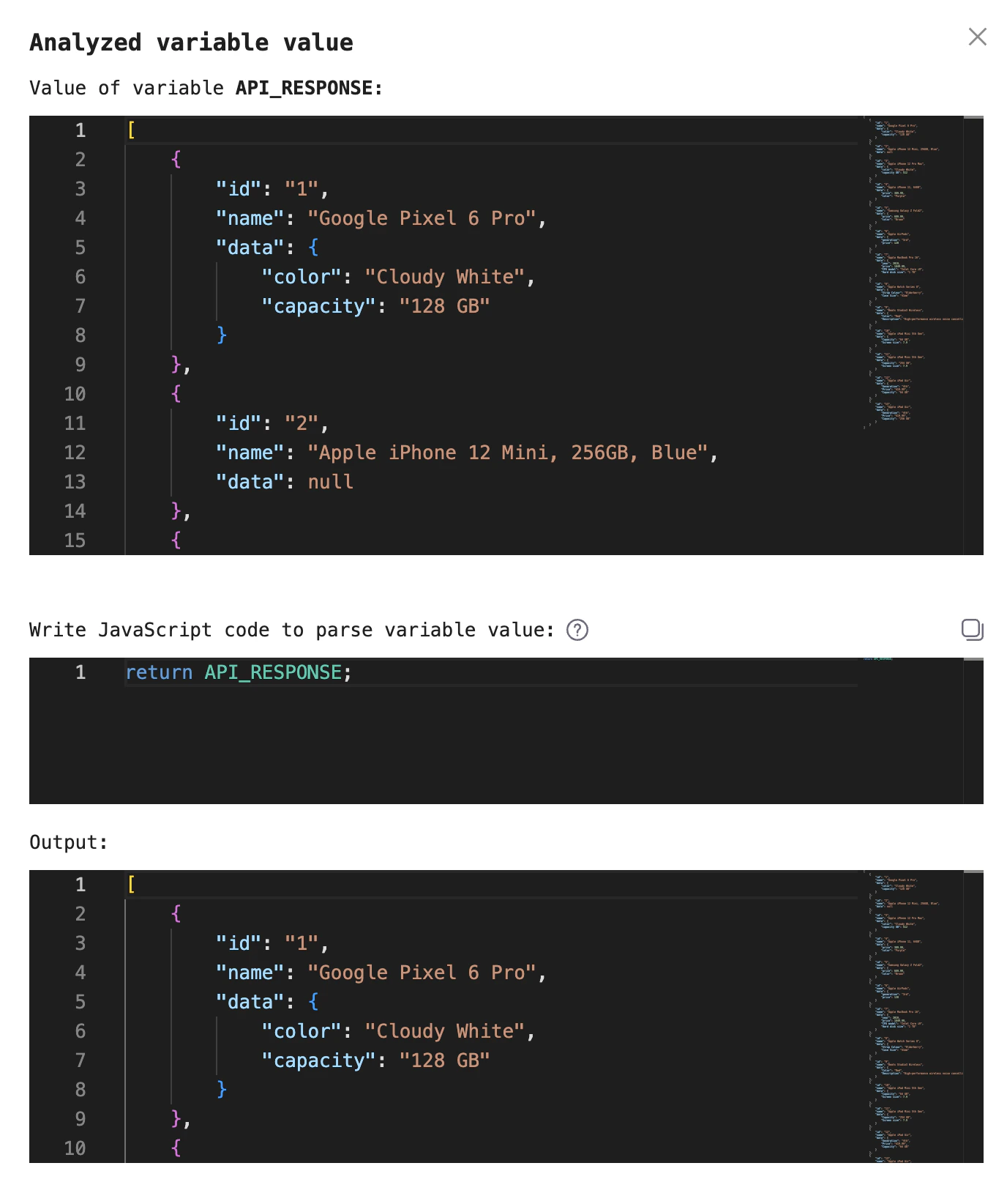 Review the API response details
