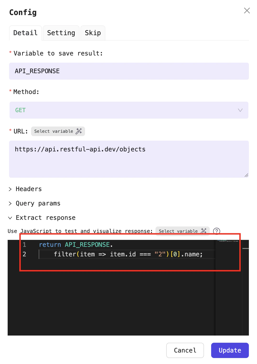 The finished JavaScript snippet