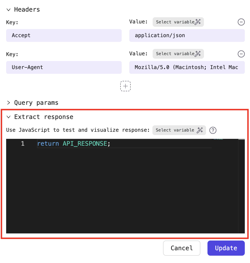 Extract the response with JavaScript code