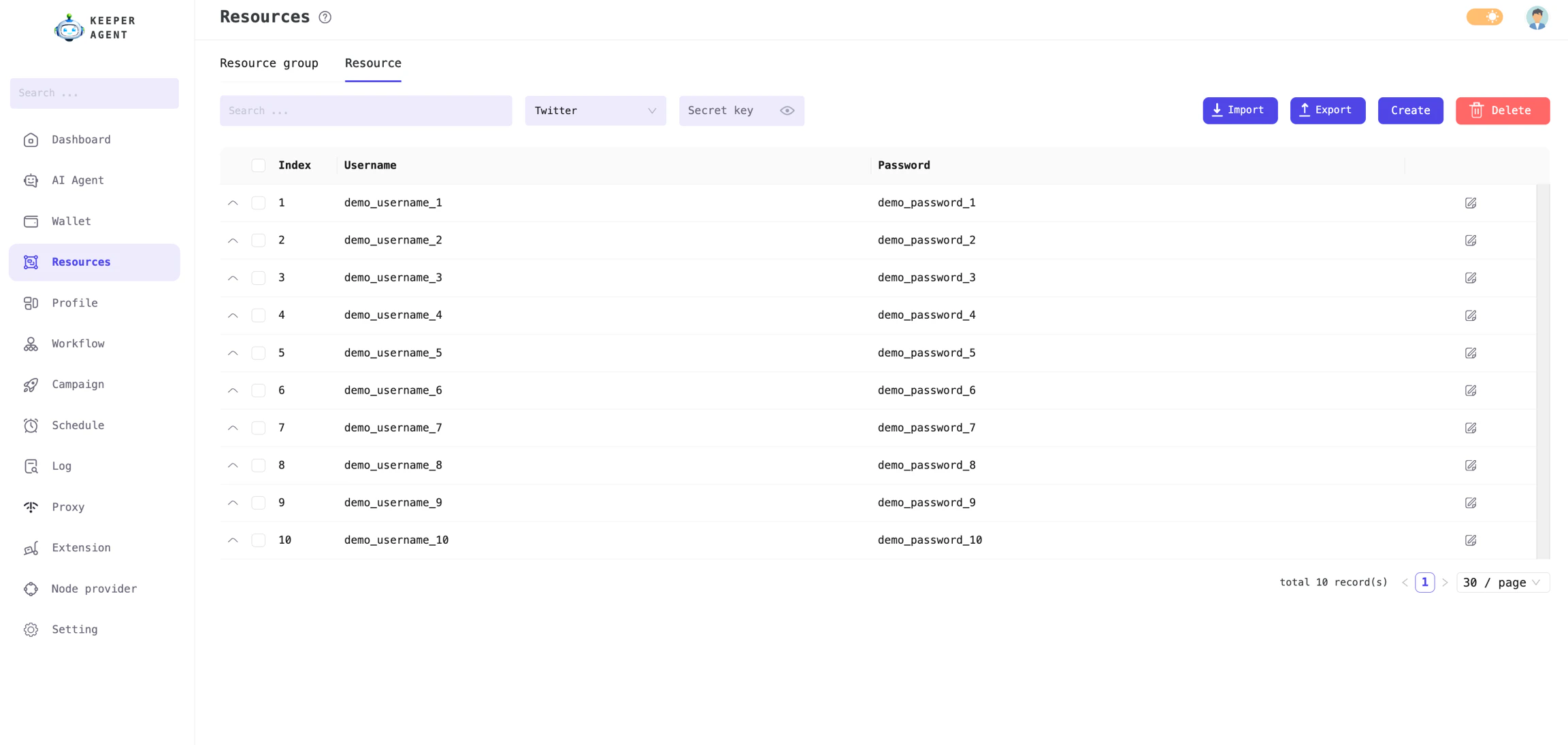 Manage Twitter account resources