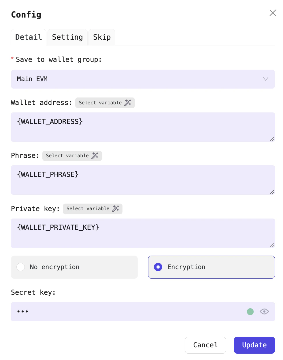 Configure the Save wallet processor