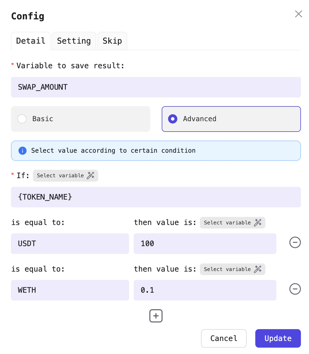 Example assign variables based on specific conditions