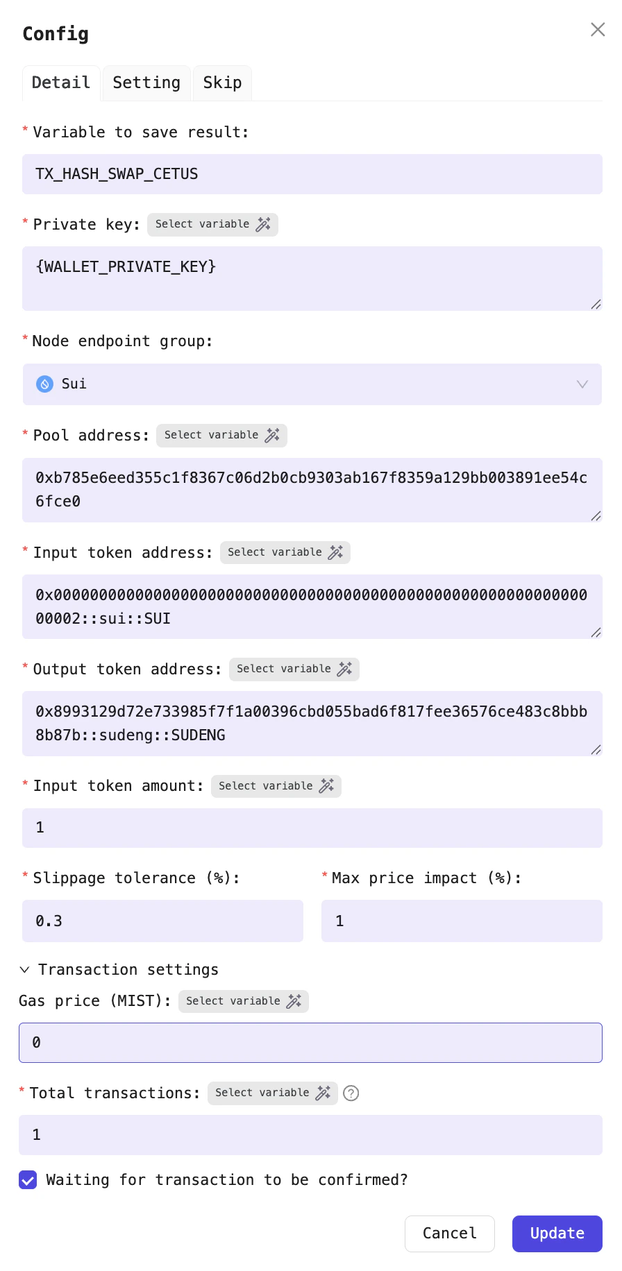 Example: Swapping HIPPO tokens to SUI