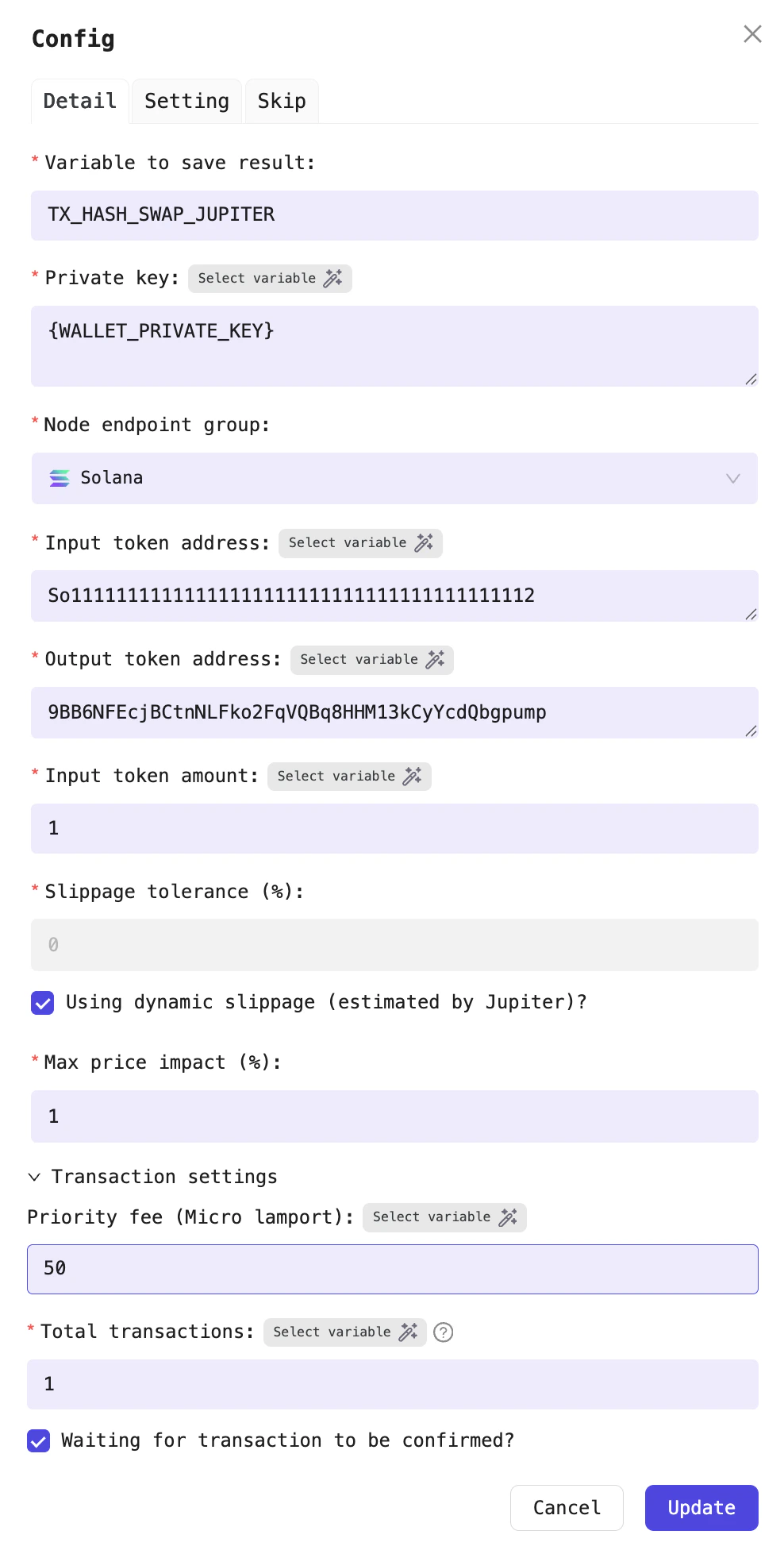Swap Jupiter configuration
