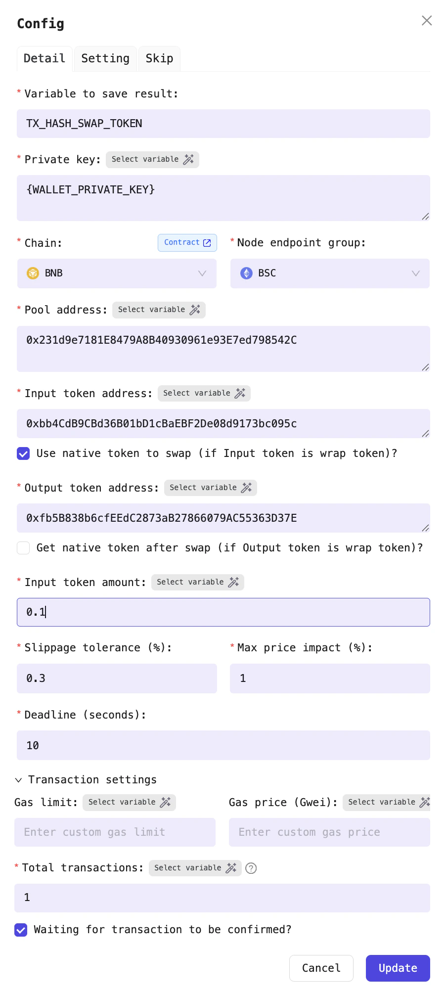 Example: Swapping FLOKI tokens to WBNB