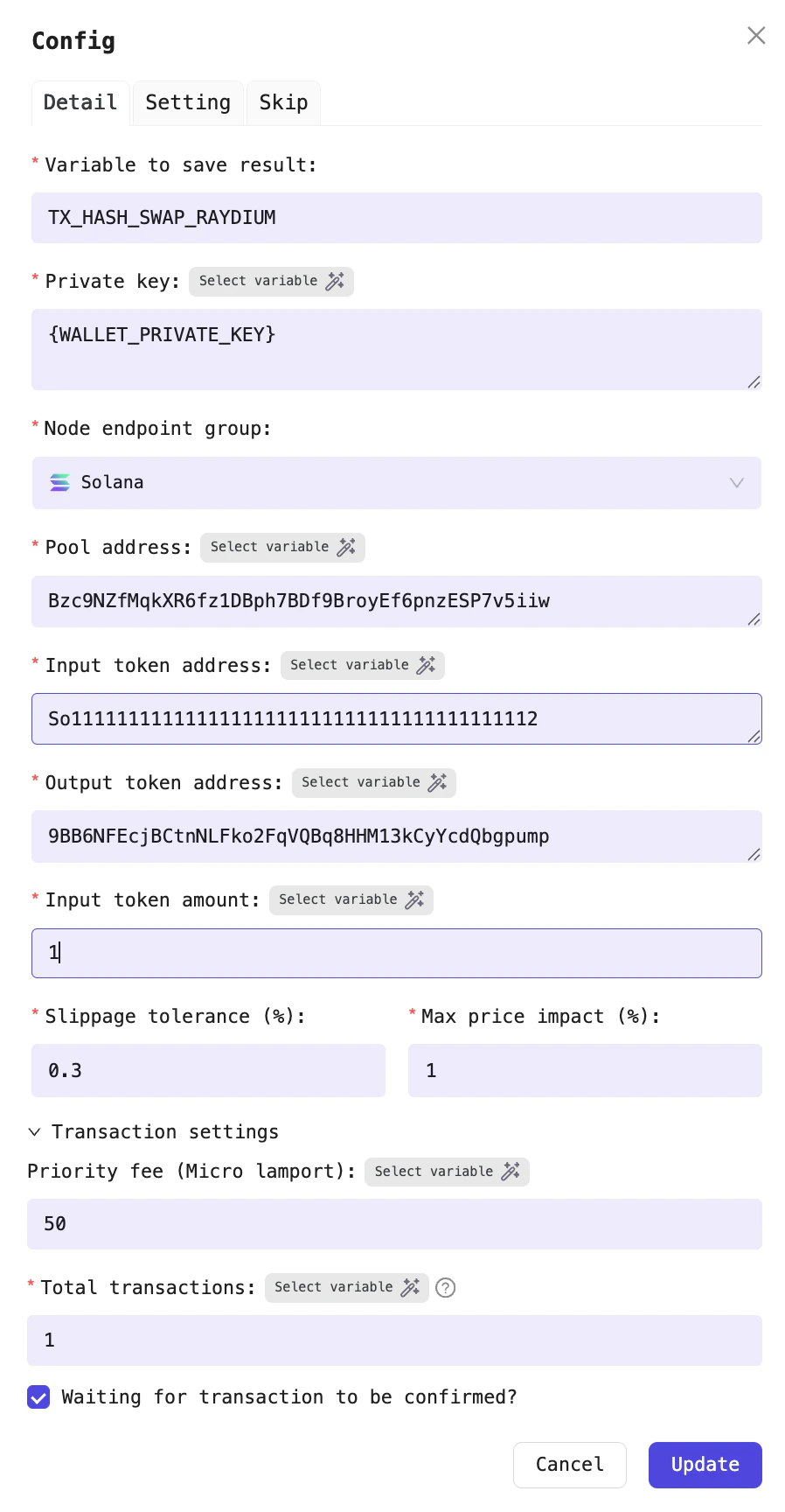 Example: Swapping FARTCOIN tokens to SOL