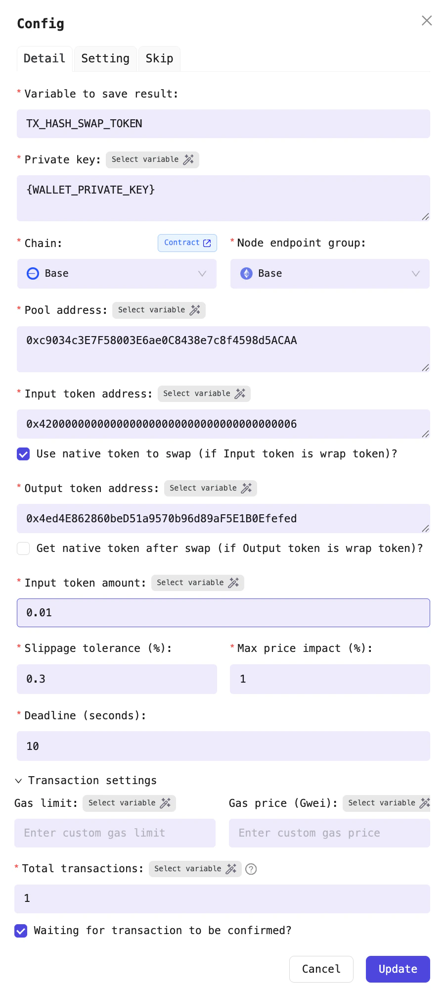 Example: Swap DEGEN tokens to ETH