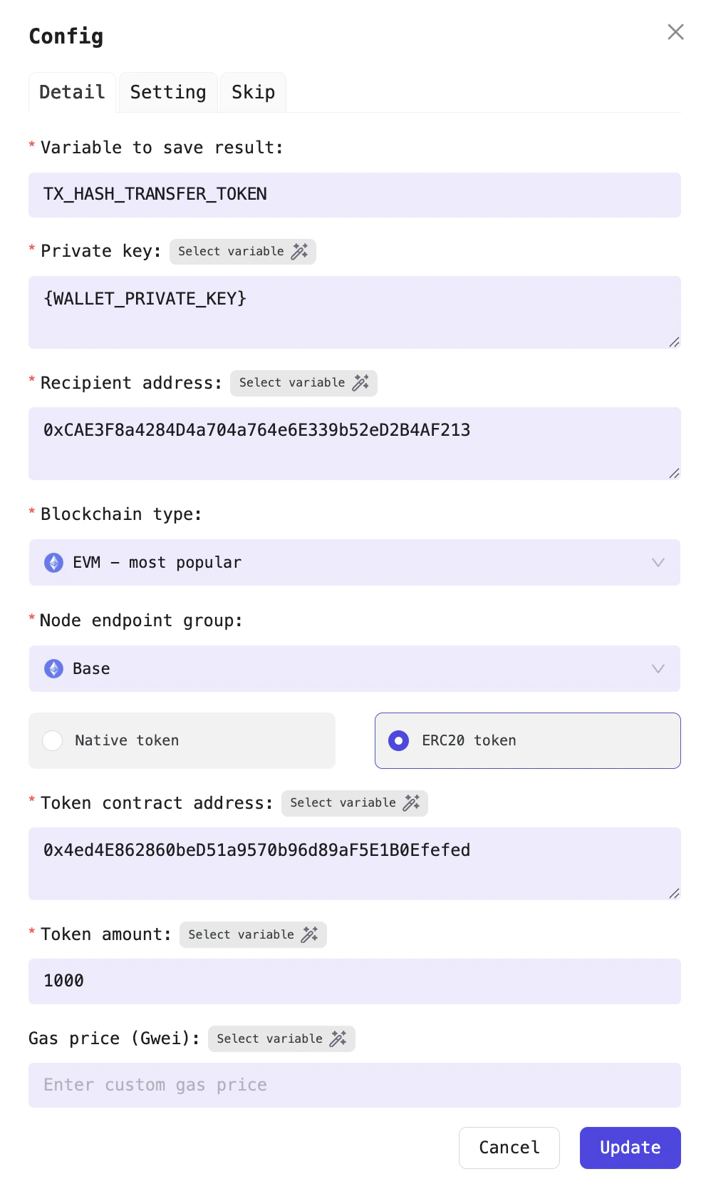 For example, sending the DEGEN token to Vitalik's wallet
