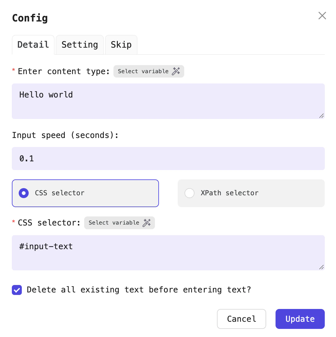 Example entering text into an input field