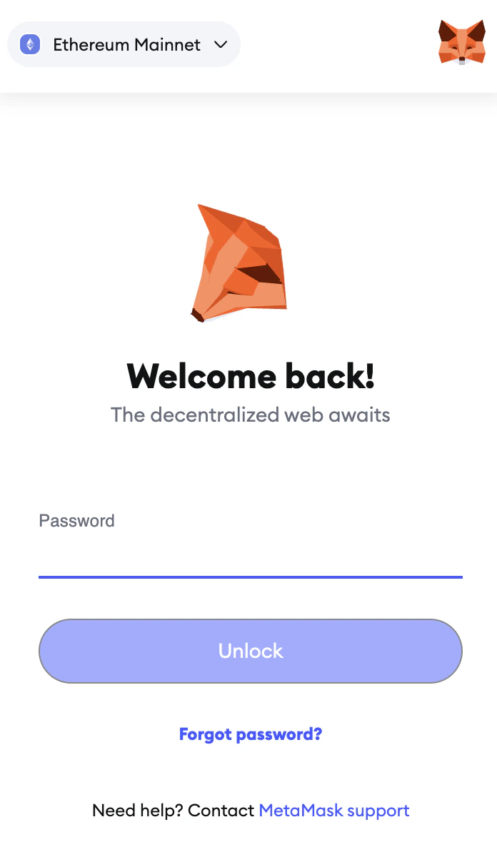 Unlock Metamask wallet