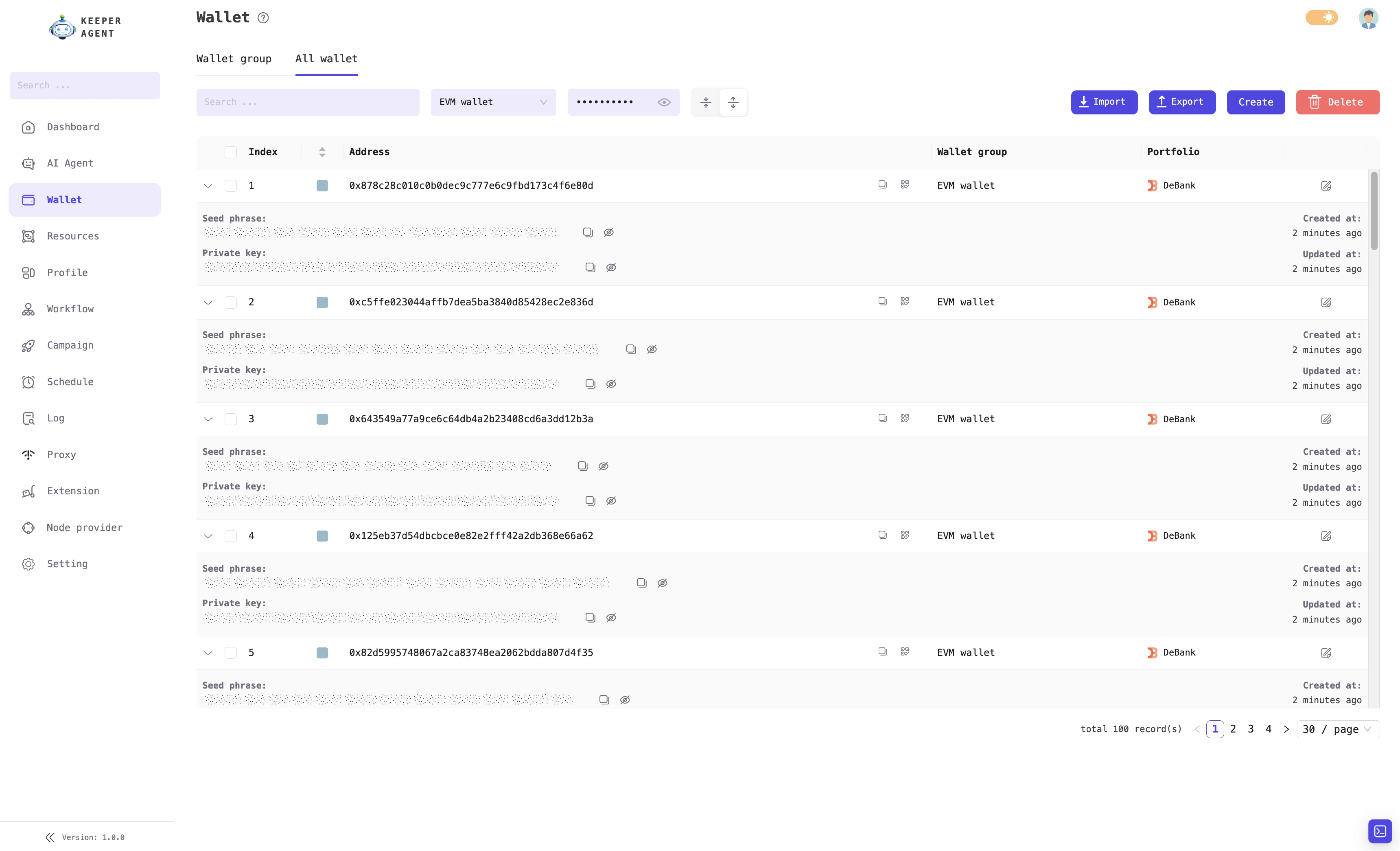 Wallet management interface