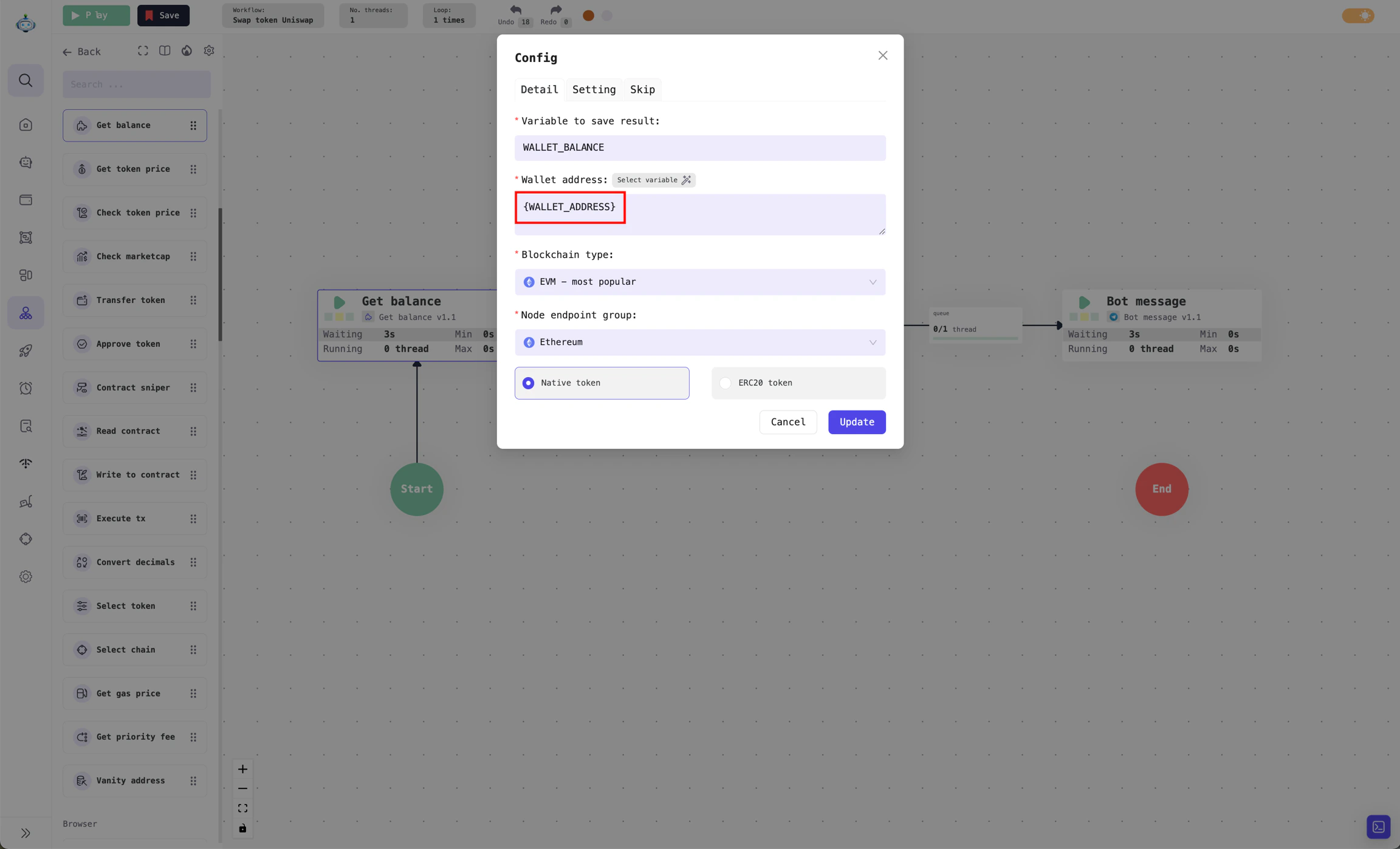 Example of variable WALLET_ADDRESS which stores address of the wallet