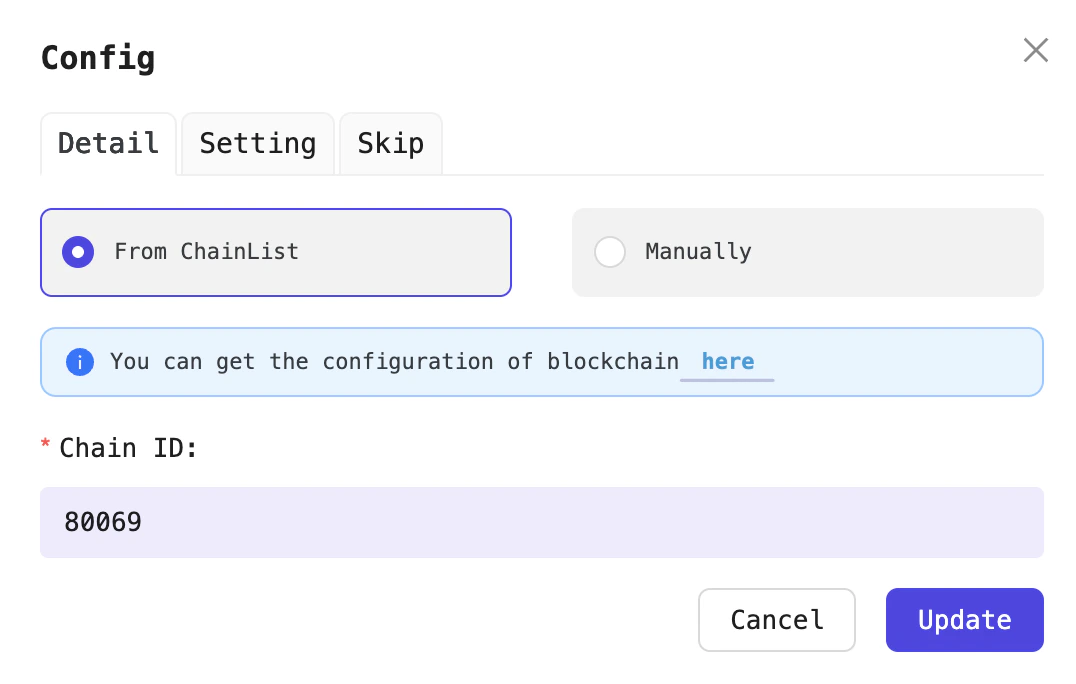 Add custom network with ChainList
