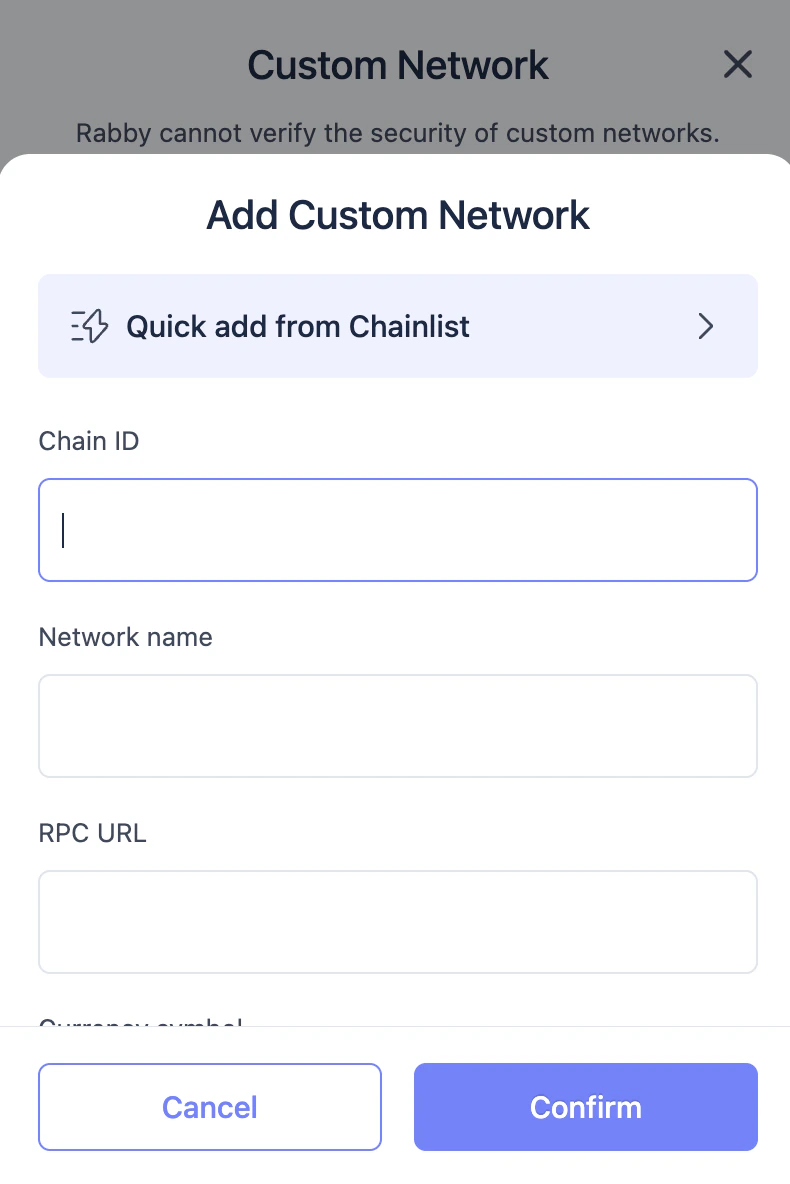 Add a new network to Rabby